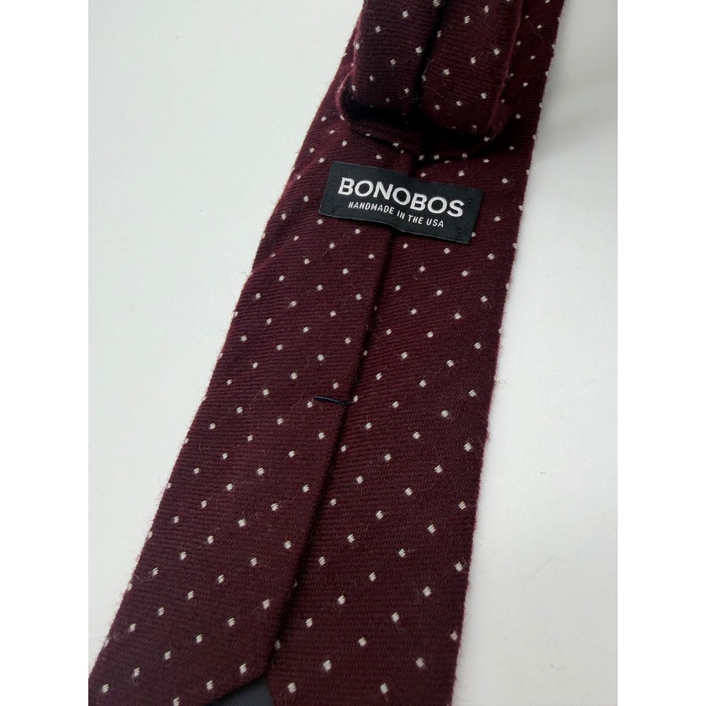 Bonobos Tie Mens OS Burgundy Micro Dot Wool Silk Blend Handmade USA Slim Classic - Picture 5 of 6